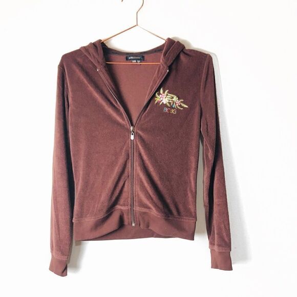 EUC Vintage BCBG Brown Terry Sequined Hoodie M/P - Picture 1 of 8